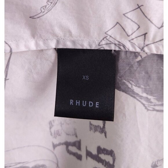 Rhude Doodle Hawaiian Shirt Size XS White Gray Unisex styling NWT - Picture 10 of 13